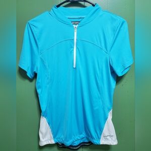 Blue and White Zip-Up Cycling Jersey